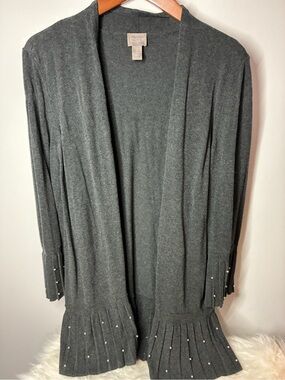 Chico's Dark Gray Open-Front Knit Cardigan